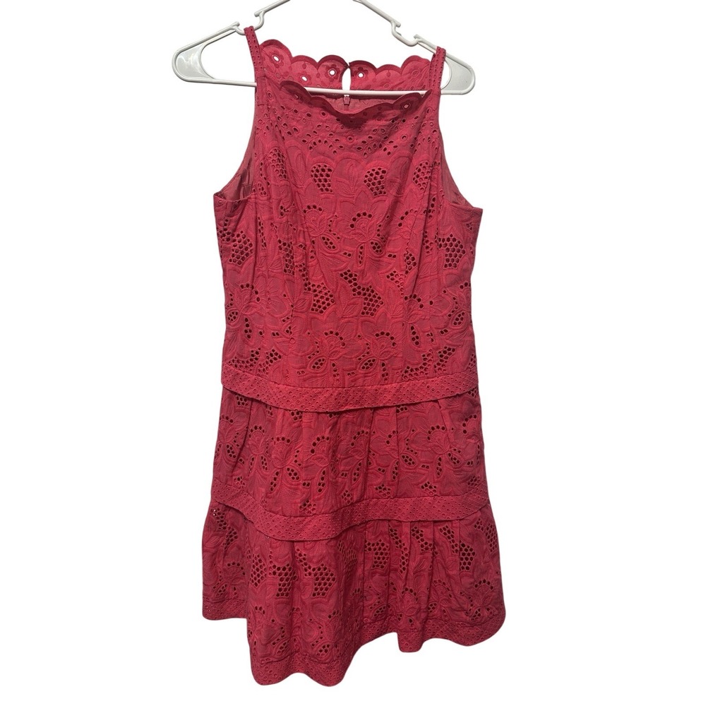 Nanette Leopare‎ Vibrant Pink Eyelet Sleeves Tank Fullly Lined Dress Size  10